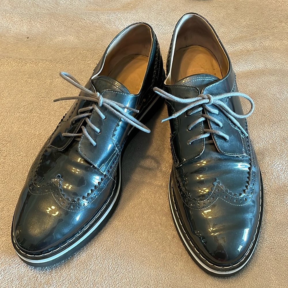 Browns grey patent oxford loafers